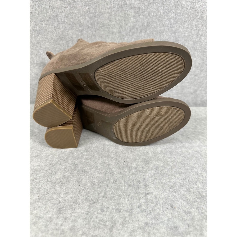 Ams ELELYN-7 Taupe Faux Suede Peep Toe Ruched Ankle Booties Heels Size 9 - Picture 6 of 9